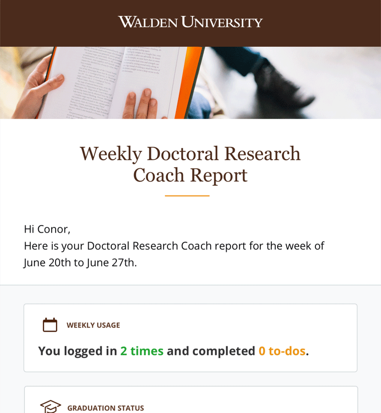 Screenshot of weekly report email